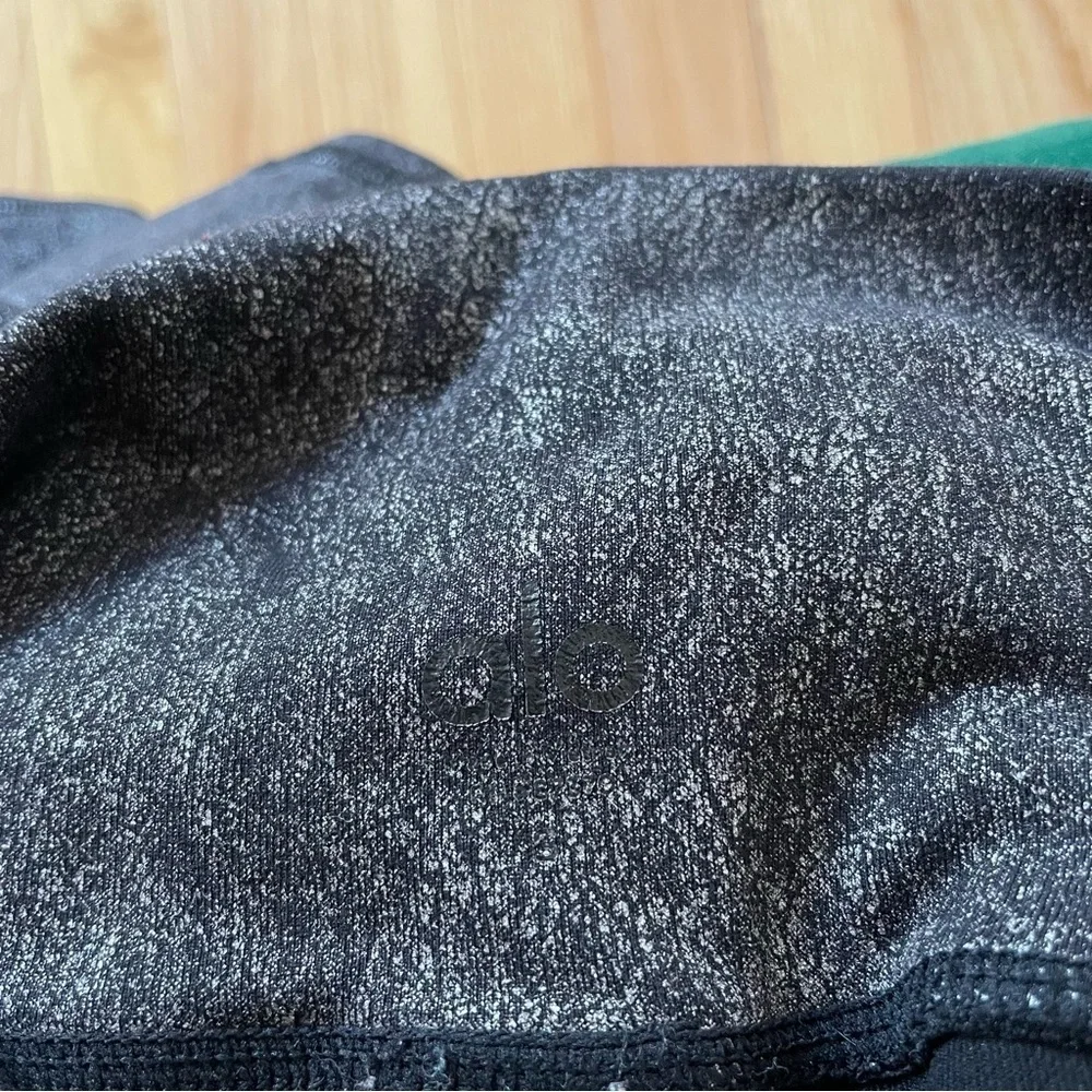 ALO Yoga Black Silver Metallic High Waisted Full Length Crackle Leggings Size S
